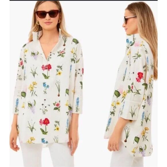 NWOT TUCKERNUCK Fresh Buds Botanical Floral Willow Collared Blouse, Med $168 B14 - Picture 1 of 8